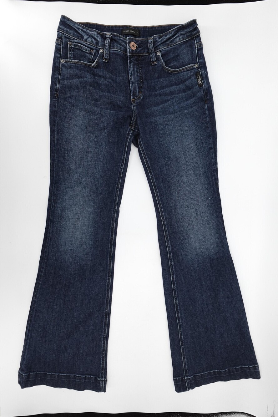 Silver Jeans Co Avery Trouser Jeans Womens 28 Blue Dark Wash Wide Leg Stretch